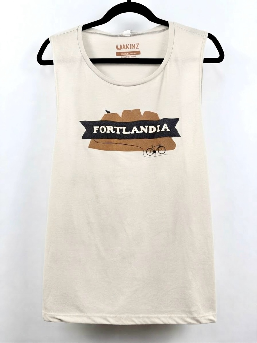 Akinz "Fortlandia" Cream Graphic Tank Top - Hand Printed in Colorado